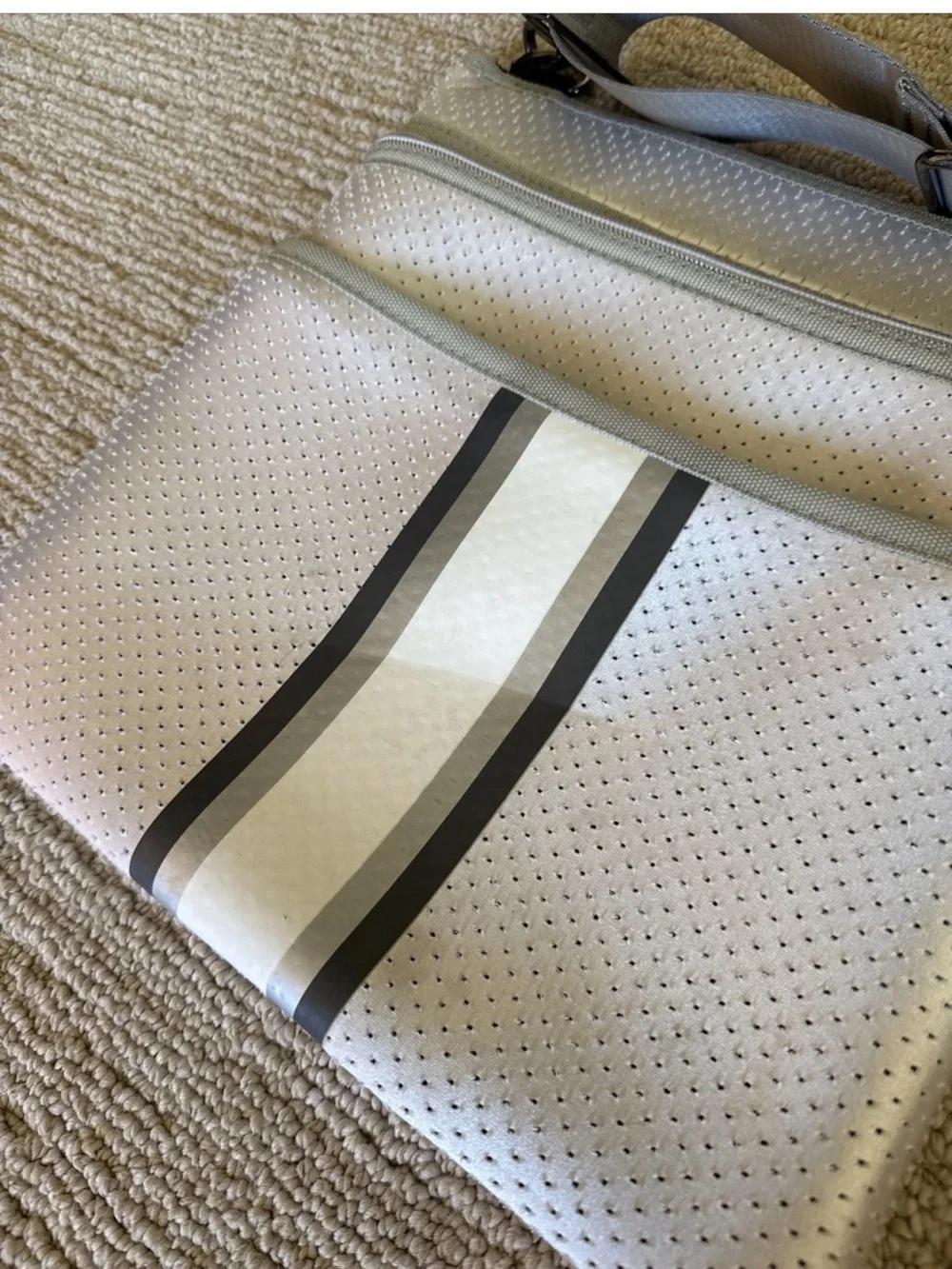 HAUTE SHORE Silver Crossbody with Gray Stripe Detail